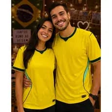 Kit Casal 2 Camisas Estilo Futebol Brasil Amarela/ Azul 2026