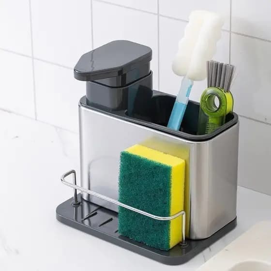 Porta Detergente Rack Armazenamento De Cozinha Organizador Dispensador De Sabão Aço Inox Para Pia