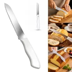 Faca para Cortar Pão Serrilhada Aço Inox para Pães Bolos Tortas Padaria Cozinha Atacado Barata