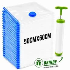 Kit Saco a Vácuo + Bomba 50x60cmOrganizador Mala Viagem Guarda-Roupa Edredom Roupas Reutilizável