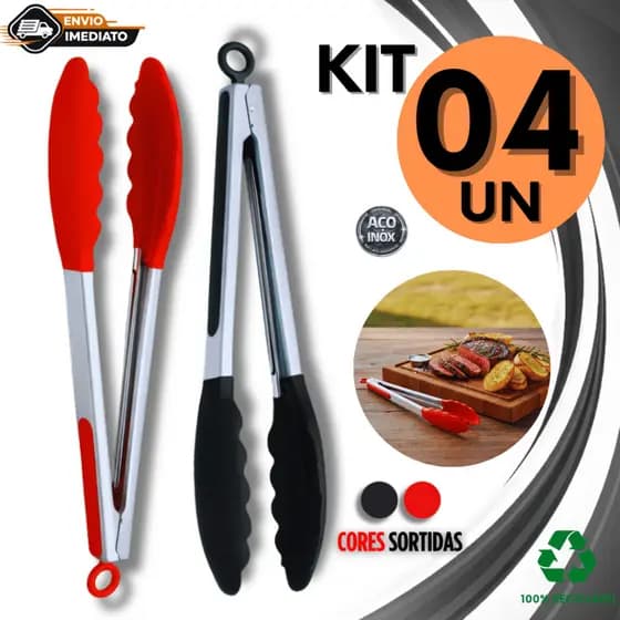 Pegador de Silicone Inox Para Carne Churrasco Salada 26cm Cozinha Pinça Utensílios Barato