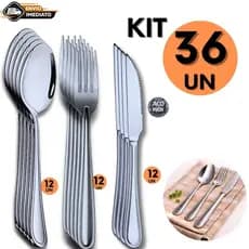 Kit 36 Talheres Colher Garfo Faca Aço Inox Premium Talher Não Enferruja Resistente Buffet Barata