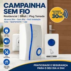 Campainha Sem Fio Residencial Bivolt Plug Tomada Alcance 30m Som Alto Fácil Instalação Casa Apartamento Loja