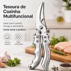 Tesoura de Cozinha Multifuncional para Frango, Carnes e Legumes com Trava de Segurança e Cabo Ergonômico
