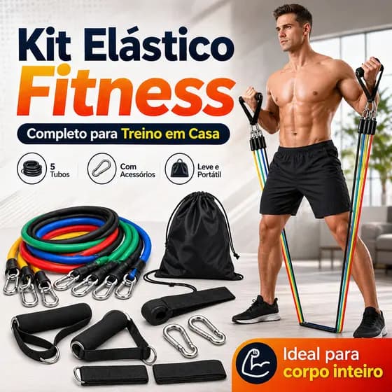Kit Elástico de Resistência Ajustável 5 Tubos com Pegadores Bolsa para Treino Fitness com Pegadores para Treino de Braço