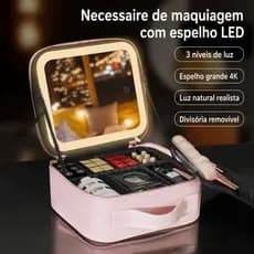 Kit Maleta Maquiagem completo Profissional Com Espelho e Luz Led e paleta de maquiagem