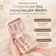 Porta Joias Compacto de Viagem com Zíper Organizador para Anéis Brincos Colares Caixa de Joias