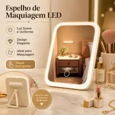 Espelho De Maquiagem LED Linear Recarregável USB Toque Touch 3 Cores De Luz Base Giratória 720°