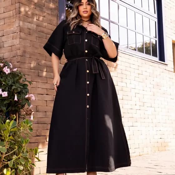 Vestido Longo Evangélico Plus Size Sensorial Marrant Preto