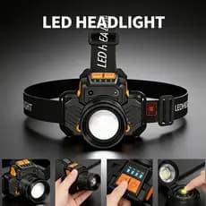 Lanterna de Cabeça LED Profissional Recarregável, Resistente à Água, Ideal para Camping e Trilhas