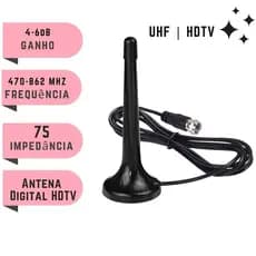 Antena Digital Portátil Interna para TV Sinal Amplificado HD com Cabo de 5 Metros