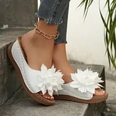 2026 Verão Feminino Verde Floral Cunha Sandálias Dedo Do Pé Aberto Deslizamento Confortável Respirável Sapatos Casuais A