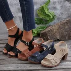 Vintage Flor Tornozelo Cinta Sandálias Femininas Confortáveis Saltos Grossos Plus Size Sapatos Mulher Leve De Salto Alto
