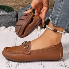 Primavera Outono Novos Sapatos De Feijão Feminino Cabeça Redonda Salto Baixo Nó Corrente Calçados Casuais Mãe Senhora Mo
