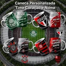 Caneca Personalizada Porcelana Cerâmica Time Coração Futebol Nome Uso Exclusivo Pai Mãe Amigo Namoro
