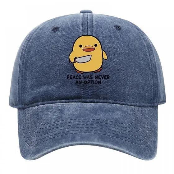 Engraçado Meme Faca De Pato Fofa " Peace Nunca Era Uma Opção " Estampa Boné Lavado Desgastado Unissex Ajustável Novidade