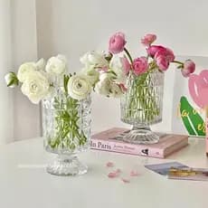 Europeu Retro em relevo vidro transparente high-Foot vaso luz luxo high-End hidropônico arranjo de flores mesa decoração
