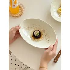 Muni cremoso estilo japonês Oval em forma de ovo prato doméstico tigela salada de frutas macarrão Curry arroz café da ma