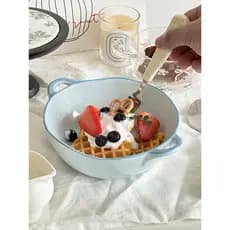 Muni céu azul Irregular tigela de orelha dupla de alto valor meninas novo estilo tigela de salada de frutas café da manh