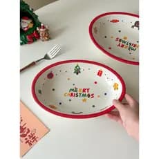 Muni placa Oval de cerâmica de desenho animado, presentes de natal, borda vermelha de alto valor, prato de macarrão, pra