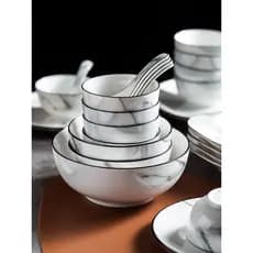 Conjunto de tigela combinação de talheres 2 pessoas estilo nórdico padrão de mármore doméstico simples pratos criativos