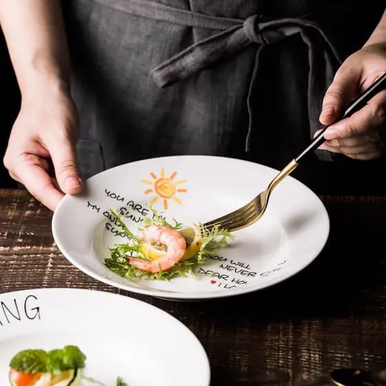 Prato de café da manhã bonito Douyin estilo influenciador criativo utensílios de mesa de cerâmica doméstico chapéu de pa