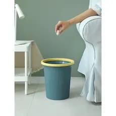 Lixeira simples para casa, sala de estar, cozinha, sem tampa, com anel de pressão, cesta de papel em formato de tambor,