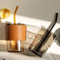Canudo de vidro de alto valor com tampa influenciador ins criativo leite suco de café copo de água feminino