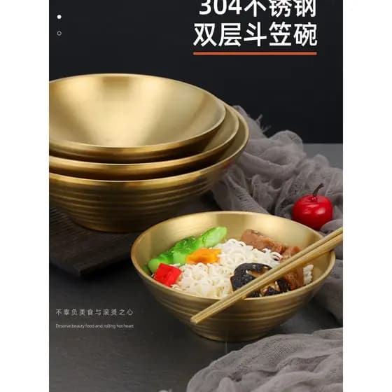 Tigela de chapéu de aço inoxidável 304 estilo coreano, macarrão misto, tigela de macarrão frio, salada, macarrão instant