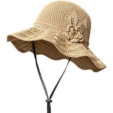Novidade: Melhor Presente - Chapéu de Pescador de Crochê para Mulheres, com enfeites florais, aba larga, estilo praia, m