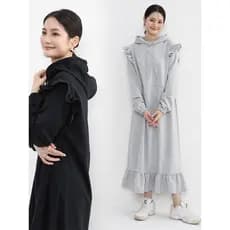 Outono inverno versão coreana babados vestido de manga comprida reduzindo a idade cordão com capuz saia feminina solta m