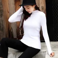 Outono inverno novo estilo versão coreana de manga comprida malhas curtas femininas meia gola alta pulôver camisola femi
