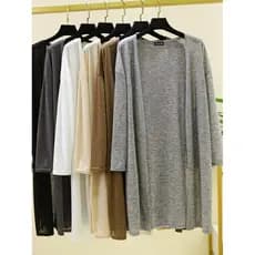 Primavera verão feminino fino longo Cardigan xale protetor solar roupas soltas camisa de ar condicionado Tencel jaqueta