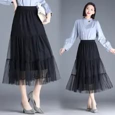 Saia plissada feminina pequena saia 2026 novo estilo gaze saia feminina meio comprimento outono inverno Drape capa barri