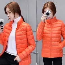 Laranja vermelho leve jaqueta acolchoada de algodão feminina primavera outono jaqueta novo estilo curto jaqueta acolchoa