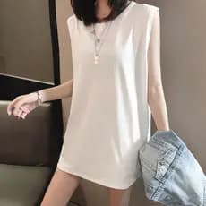 Novo estilo colete de fundo moletom em camadas interior grande branco t capa nádegas longo camiseta feminina sem mangas