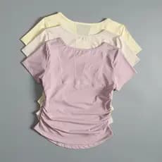 Roupas de Yoga de manga curta feminina plissada magro-ajuste mais magro olhar de secagem rápida respirável leve macio Pi