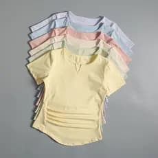 Roupas de Fitness de secagem rápida roupas de Yoga de manga curta feminina verão fino ajuste correndo treinamento camise