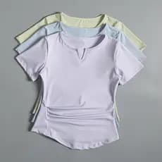 Esportes de manga curta feminino verão de secagem rápida apertado roupas de Yoga topo correndo Badminton Pilates treinam