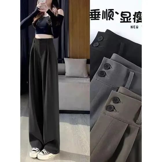 Terno preto Casual calças de perna larga feminino primavera novo estilo Plus Size gordura mm solto mais magro olhar form