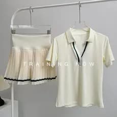 Terno esportivo de Badminton feminino verão lapela fina Yoga Wear manga curta Anti-reflexo correndo saia de tênis de Fit