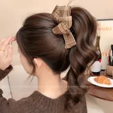 Francês Retro xadrez arco Banana clipe feminino 2026 novo estilo high-End alto rabo de cavalo clipe de cabelo volta cabe