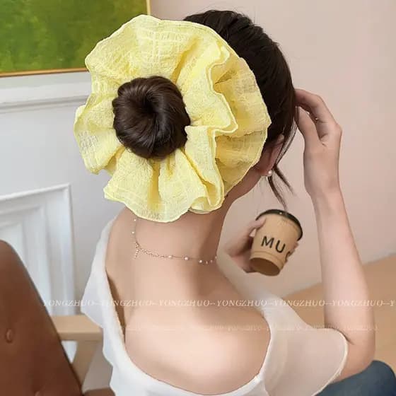 Laço de cabelo elástico de renda amarela feminino High-End Super grande estilo coreano bandana 2026 novo estilo cabeça f