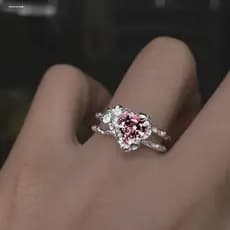 Anel de diamante rosa feminino coração linha diamante pedra preciosa High-End estilo japonês luz luxo opala Moonstone