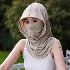 Protetor solar máscara facial chapéu um verão chapéu de sol feminino rosto cheio seda gelo respirável babador condução e