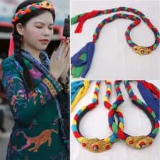 Tibetano Headwear feminino estilo tibetano jóias pressionado tranças de cabelo tibetano feminino trançado peruca étnica