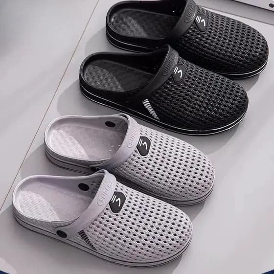 Baotou chinelos masculinos estilo verão ao ar livre buraco sapatos de meia-idade sandálias para idosos de sola grossa ex
