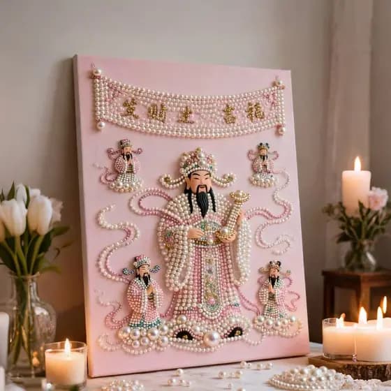 Deus da riqueza diy pintura pérola artesanal estilo creme tridimensional bonito auspicioso dinheiro-fazer significado de