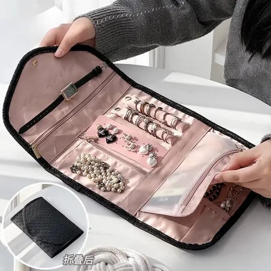 Saco de jóias portátil dobrável grande capacidade colar anel saco de armazenamento passeio viagem brincos brincos livro