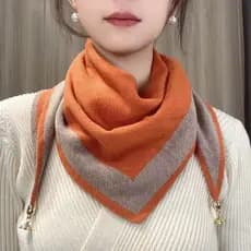 Lenço de seda com fivela magnética dupla face de cor sólida feminino lenço triangular proteção Cervical cachecol quente